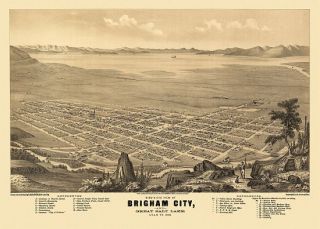 Brigham City Birds Eye View Map 1875 Utah Box Elder County Birdseye 
