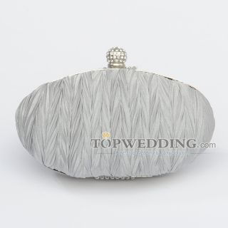 Silver Women Wedding Party Fully Crinkled Chiffon Oval Evening Clutch 