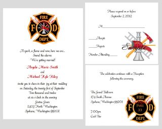   Personalized Custom Firefighter Bridal Wedding Invitations Set