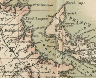 New Brunswick Nova Scotia Pei Canada Authentic 1889 Map Showing Town 