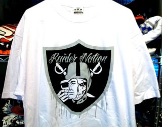 La Oakland Raiders Nation Mens White T Shirt Jersey XXL XXXL 2XL 3XL 