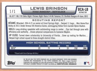 Lewis Brinson RC 2012 Bowman Draft Picks Prospects Superfractor 
