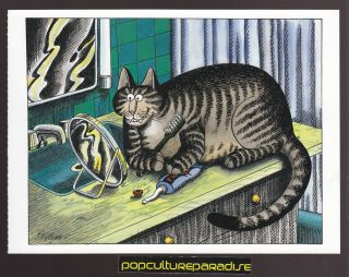 KLIBAN Bernard CATS ART POSTCARD Kitty Brushing Teeth with Mirror