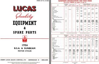BSA & Sunbeam Motorcycles 1956   Lucas Quality Equipment & Spare Parts