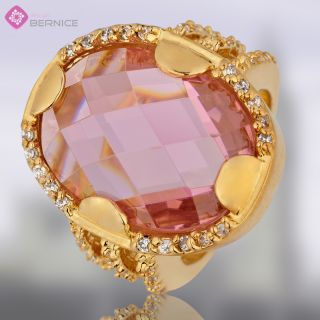 Fashion Wedding Jewelry Oval Pink Sapphire Yellow Gold Plated Ring 