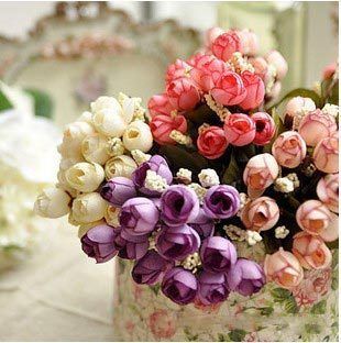 Artificial Mini Rose Bud 15 Flowers Wedding Bouquet Party Decor 7 
