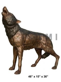 Bronze Statue Wolf Whining Mascot Animal Garden Sculpture Yard Art 