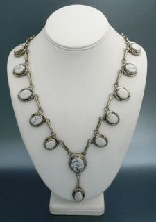 12 Stone White Buffalo Turquoise Link Necklace   Mexican Silver