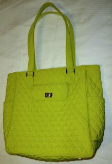 Large Vera Bradley Quilted Key Lime Green Microfiber Purse Sturdy Tote 