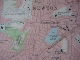 1970 Topo Map NEWTON BROOKLINE CAMBRIDGE Massachusetts Wellesley 