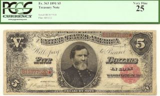 1891 $5 TREASURY NOTE   SUPER PCGS VERY FINE 25   GENERAL GEORGE PAP 