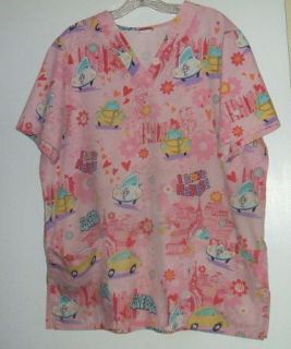 Herbie The Love Bug Fully Loaded Scrub Top Size Large