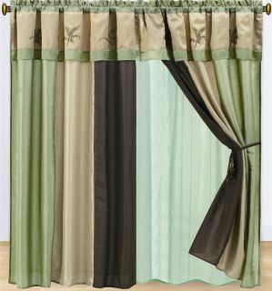   Hawaii Embroidery Brown Green Palm Tree Faux Silk Curtain Set
