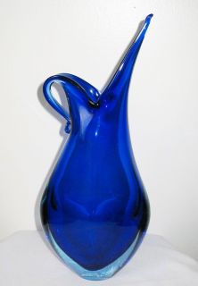 11 Vintage cobalt blue Sommerso hand blown art glass vase Murano