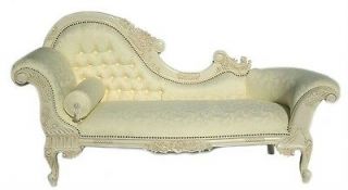 Large Ornate French Period Rococo Antique White Cream Chaise Longue 