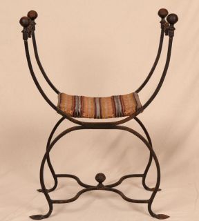   Antique Wrought Iron Savonarola Arm Side Chair Window Seat Bench