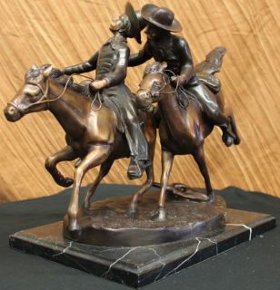 Bronze Sculpture Remington Wounded Bunkie Western Cowboy Horse Marble 