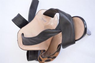Bruno Frisoni Womens Black Leather Lace Up Animal Print Pony Sandal 