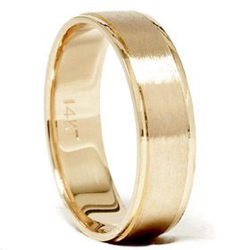 Mens 14k Yellow Gold Flat Brushed Polished Edge Wedding Ring Band 
