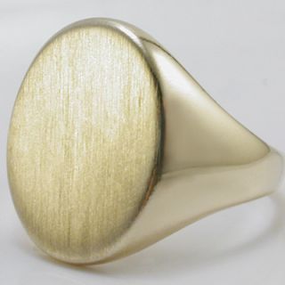 Mens Signet 10K Ring Solid Yellow Brushed Gold Engravable Plain Oval 
