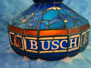 Vintage Busch Beer Pool Table Bar Pub Stained Glass Light Lamp Ceiling 