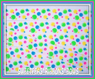 In this auction you will find 5 yards of super cute 7/8 NEON bubbles 
