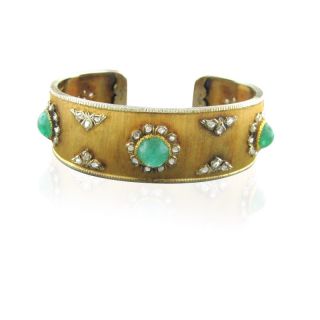Buccellati 18K Gold Diamond Emerald Rigato Bracelet