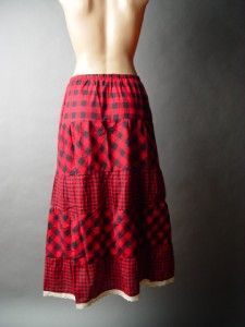 Sale Red Black Buffalo Plaid Country Prairie Crochet Trim Long Skirt s 