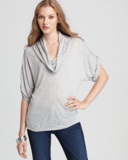 California New Gray Heathered Short Sleeve Cowl Neck Casual Top L 