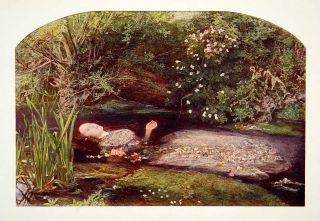 1923 Color Print Ophelia Everett Millais Shakespeare Hamlet Raphaelite 