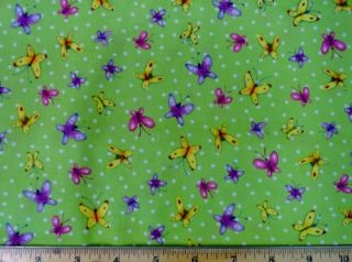   Green Polka Dots Butterfly Insects Butterflies Bugs Fabric BTY