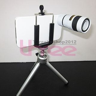 white 8x Zoom Telescope Camera Lens Kit + Tripod + Case For Apple 