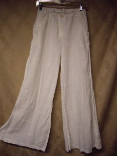 CP SHADES Linen PALAZZO Pants WHITE Faux Fly/Button M Gaucho
