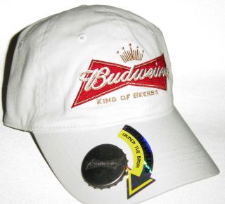 Retro Budweiser Beer Vintage White Hat Cap w Bottle Opener