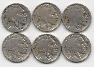 BUFFALO NICKEL (6 COIN LOT) 1918S,1924,1925D, 1926, 1927, 1927S