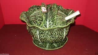 Lovely Olfaire Green Cabbage Soup Tureen w Lid Underplate Ladle ` New 