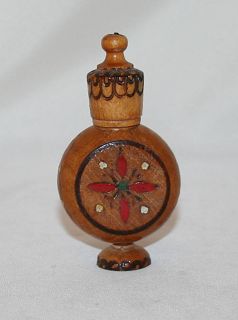 Antique Wood Snuff Perfume Bottle Bulgarian Rose C1950