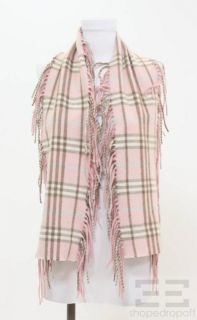 Burberry London Rose Pink Cashmere Icon Check Happy Fringe Scarf