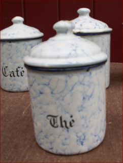 French Enamelware Granite Canister Set Coffee Pot Art Deco 1930