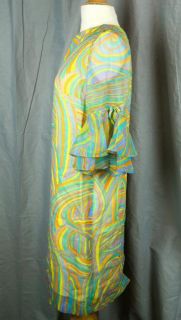 Burdines Sunshine Fashions Psychedelic 1970s Swirls Dress Medium Made 