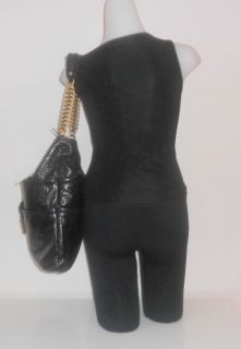   Handbag Black High Shine Distressed Leather Calais Hobo 395