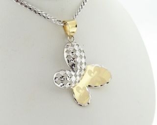Butterfly Solid 14k Two Tone Gold Pendant with 18 Necklace
