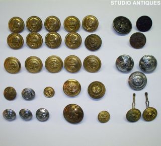 33 Buttons Lot Vintage Military Naval Navy British USA