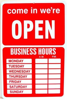 OPEN CLOSED RETAIL STORE BUSINESS HOURS SIGN NOTICE 9½ x 14