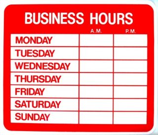 Business Hours Static Cling Window Sign 9 x 10¾ w Vinyl Numbers Store 