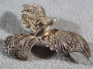 Antique Sterling Silver Filigree Butterfly Pin Brooch