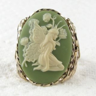Butterfly Fairy Cameo Ring 14k Rolled Gold Jewelry