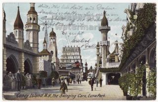 Coney Island NY Luna Park Swinging Cars 1906 Vintage UDB Postcard 