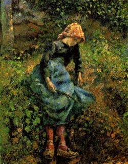 Camille Pissarro Peasant Girl with A Stick Handmade Oil Painting Repro 