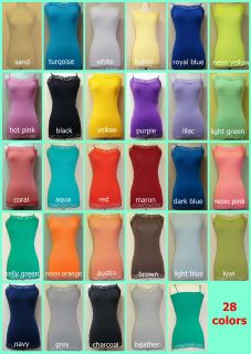   Lace Trimmed Long Tank Top Camis Spaghetti Strap 28 Colors